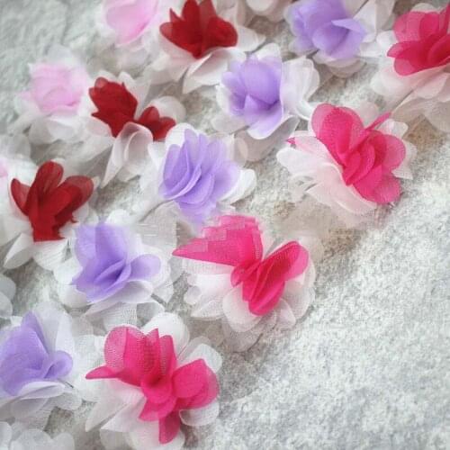 10Yards Chiffon Flower 3D 6cm Width Lace Trim Accessories Violet Pink Red Green Blue Sofa Curtain Fabric DIY Material