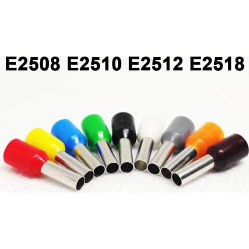 100PCS E2508 E2510 E2512 E2518 Tube insulating Insulated terminals 2.5MM2 Cable Wire Connector Insulating Crimp Terminal