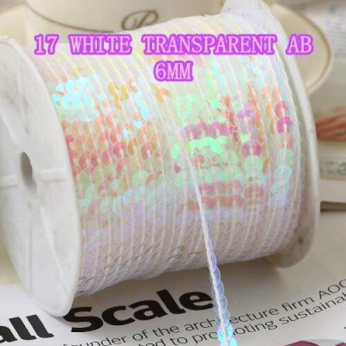 100 Yards 6mm AB Multi-Colored Sequins Trim, Sold per Packet of 1 Roll(100 Yards)-White Tansparent AB