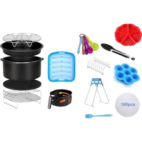 14pcs 8 inch Air Fryer Accs Deep Fryer Cake Pan Toasting Rack Cupcake Molds Plate Gripper Air Fryer Liners