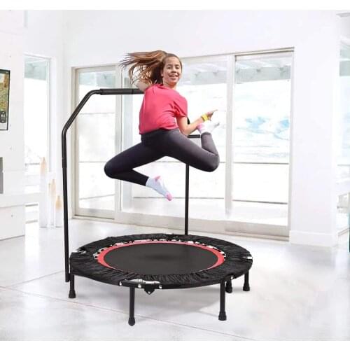 39.8 Inch Foldable Exercise Fitness Trampoline With Handrail Adults Kids Home Indoor Gym Cardio Jump Stability Training Tool