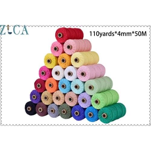 4mm X50M Colorful Rope Cotton Cord Thread Twisted DIY Macrame Bag Home Decor Wedding Textile Wrapping Art 110yards Free Shipping