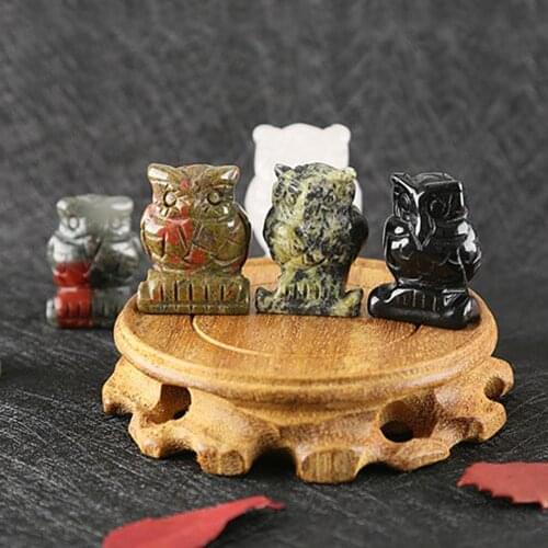 40mm Carved Stone Owl Bird Figurine Gift Craft Ornament Feng Shui Desktop Decor