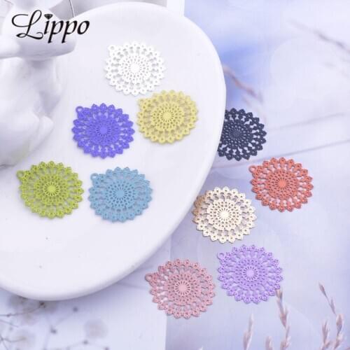 50pcs AC5404 20*22mm Anise Color Flower Charms Connector Blue-Gary Purple and Coral-Color DIY Drop Earrings Jewelry