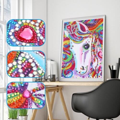 Special Shaped Diamond Painting Colorful Horse Animal 5D Partial Drill Cross Stitch Kits Crystal Rhinestone Picture Arts Craft