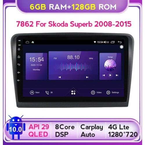 6G+128G QLED Android 10 2Din Car Radio For Skoda Superb 2 B6 2008-2015 Car Navigation GPS Multimedia Video Player RDS Autoradio