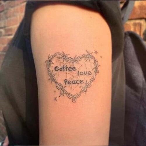 Black Heart Sharp With English Words Coffee Love Peace Fake Tattoo Stickers For Men Women Arm Wrist Body Temporary Tattos Decal
