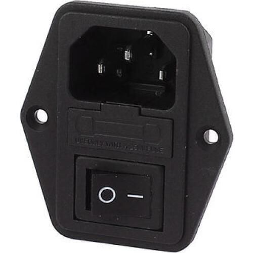 AC 250V 10A 3Pin Black Rocker Switch Fuse Holder Inlet Power Socket Screw Mount