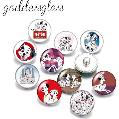 Disney 101 Dalmatians Cute dogs family 10pcs Round photo glass 18mm snap buttons for 18mm snap bracelets jewelry
