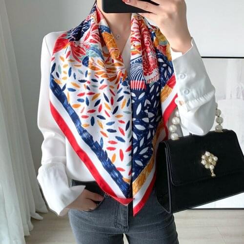 90cm * 90cm Design Scarf Lady Shawl Printed Silk Felt Headscarf Scarf Lady Headscarf Square Scarf Lady Wrap Scarf 2021