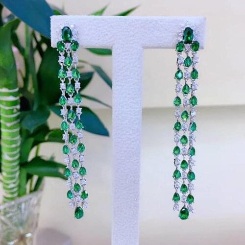 Long tassels earring 925 sterling silver with cubic zircon fine women jewelry for party wedding free shipping blue red green