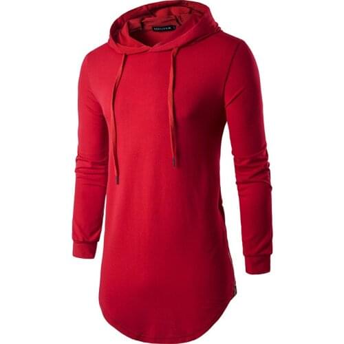 Long Sleeves Extend Hem Zipper Hip Hop Streetwear Casual Hip Hop Men Tee Mens Fashion Oversized T-Shirts Cotton Hooded t Shirts