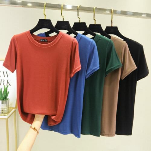 Tee Shirt 10 Solid Color Basic Plus Size T Shirt Women Casual O-neck Harajuku Summer Top Korean Hipster White Tshirt M-2XL