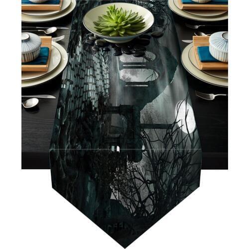 Halloween Gothic Architecture Horror Night Black Table Runner Table Flag Home Party Decorative Tablecloth Table Runners