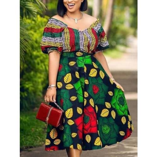Summer Two Piece Outfits Elegant Ladies Bare Shoulder Floral Print Skirt Sets Chic Classy Women 2 Piece Set for Party Birthday