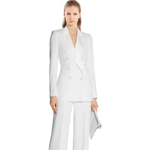 White Women Business PantSuits 2 Piece Formal Professional Elegant Pantsuits Office Uniform Style Ladies Office Work Wear Suits