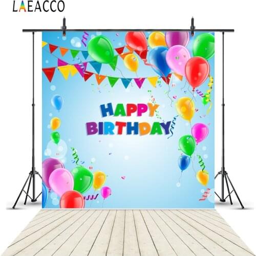 Laeacco Balloons Flags Wooden Floor Birthday Party Baby Photography Backgrounds Custom Photographic Backdrops For Photo Studio