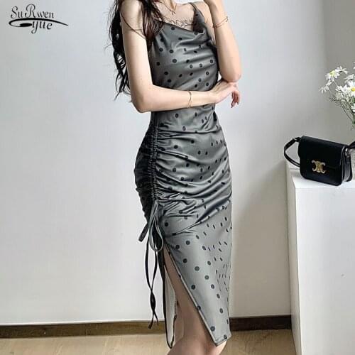Summer Women Sleeveless High Waist Slip Dress Female V Neck Bandage Polka Dot Dresses Robes New Backless Party Sexy Dress 15148