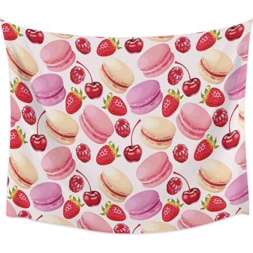 Macarons And Strawberries Wall Tapestry Home Wall Decor Tapestry Cover Beach Towel Picnic Mat Yoga Mat