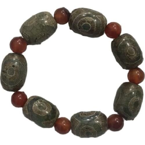 Double eye heavenly bead agate jade bracelet high ancient Han Dynasty bracelet for men Buddhist beads