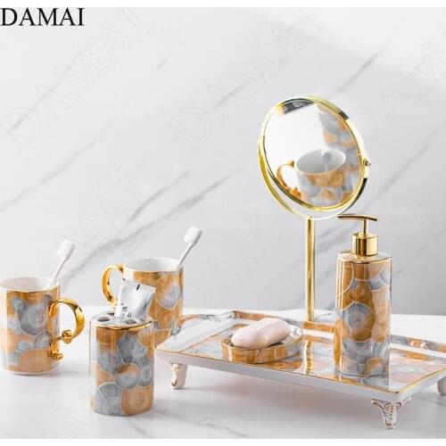 Painted Color Shell Texture Bathroom Set Ceramic Nordic Creative Gold Stroke Five Piece Set Shower Accessories Storage Organizer