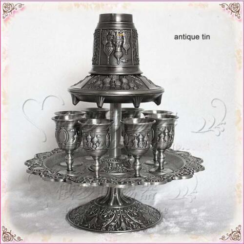 Rare 12PCS/set antique tin zinc alloy drinkware metal wine decanter set drinks ware tableware set wine cup 328C