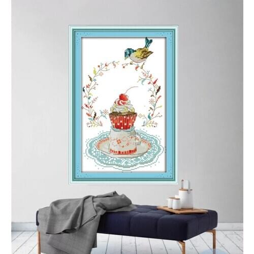 The pastry and bird Cross Stitch Kits Home Decor Printed pattern Canvas DMC Counted Cross-stitch set Embroidery Needlework DIY