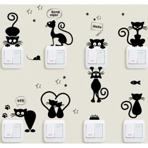 Lovely Cat Light Switch Phone Wall Stickers For Kids Rooms Diy Home Decoration Cartoon Animals Wall Decals Pvc Mural Art