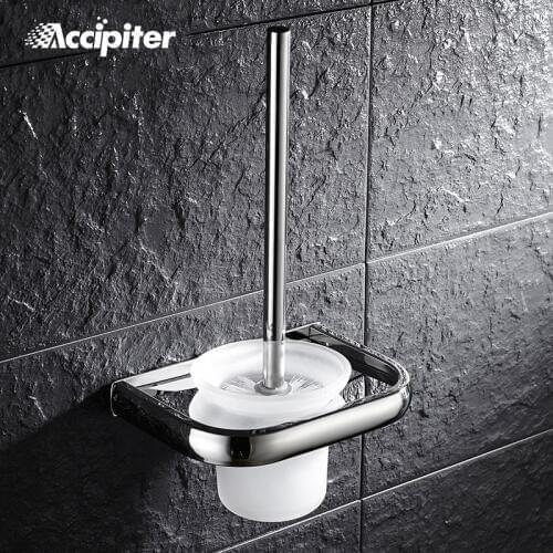 Wall Mounted Chrome Finished Dull Polish Glass Toilet Brush Holder Bathroom Products Bathroom Accessories Bathroom Hardware