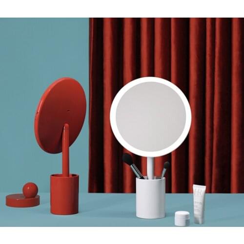 Desktop Dressing Portable Fill Light Vanity Mirrors Multifunctional Rechargeable LED Light Storage Brush Holder Makeup Mirror