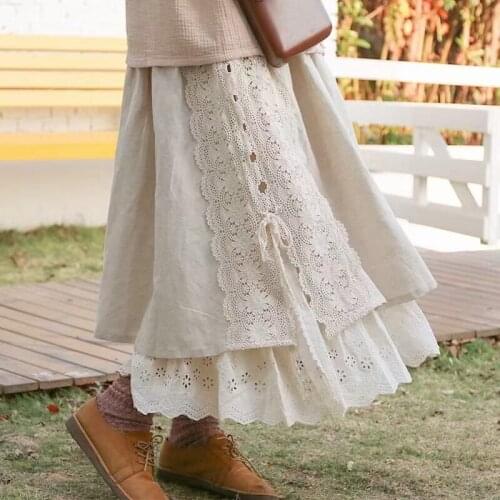 New winter Japanese female cotton skirt retro lace a-line skirt