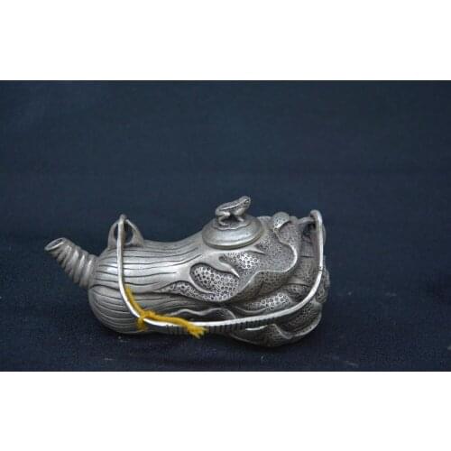 Very rare Qing Dynasty (QianLong1711-1799)silver teapot,Cabbage frogs,with mark,Decoration,Free shipping