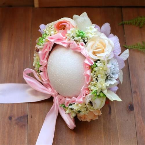 Newborn Baby girl floral bonnet Baby girl flower hat photography props Knit newborn flower bonnet hat