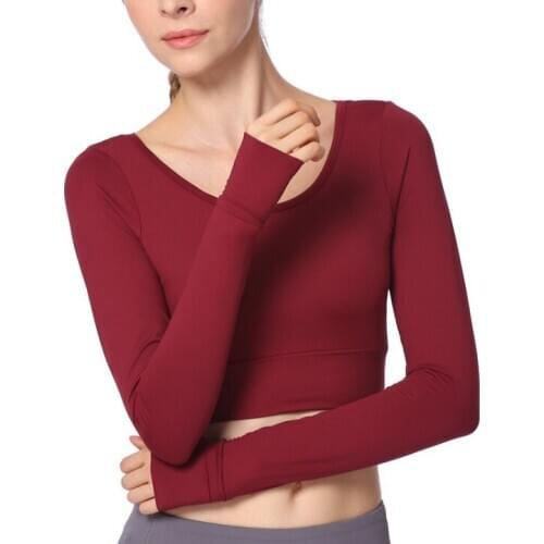 Solid Breathable Backless Long Sleeve T-shirt Quick Dry Gym Fitness Women Crop Tops Workout Clothing Yoga Shirts