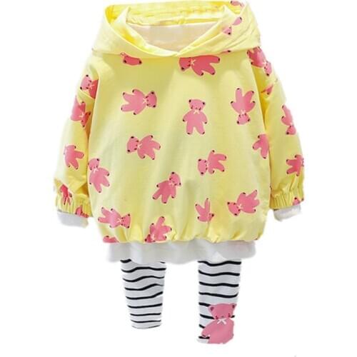 Autumn Baby Girl Clothes Suit Long Sleeve Bear Print Hoodie+Leggings Pants 2PCS Kid Clothing Tracksuit Set New Arrival