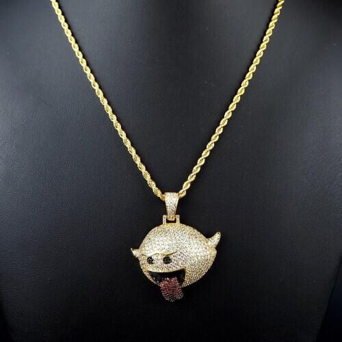 Tongue-sticking Phantom pendant necklace, euro-american hip-hop cute zircon micro copper plating blast