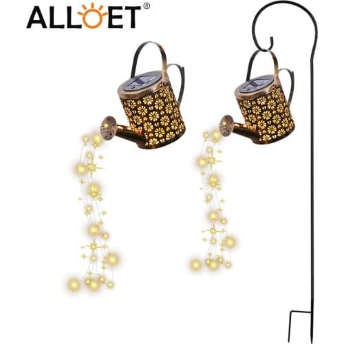 Solar Kettle Lamp LED Hollow Wrought Shower Watering Can Fairy String Light For Yard Lawn Art Outdoor Garden Home Decorations