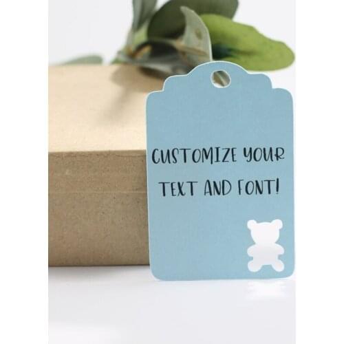 Custom Light Blue Baby Shower Tags - Personalized Teddy Bear Shower Favor Tags - Baby Boy Shower - Blue Bear Favor Tags