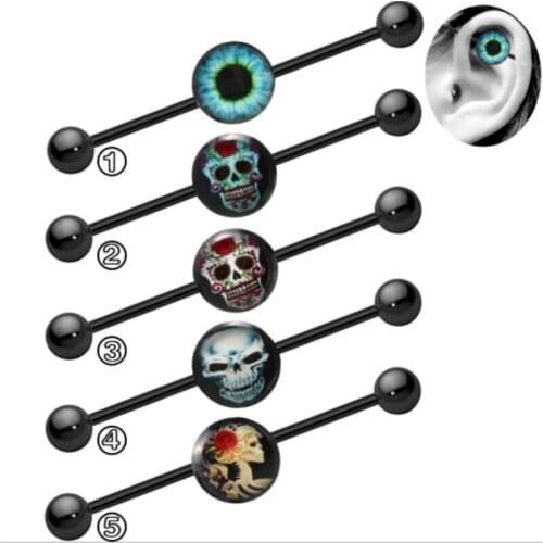 1PCS New Stainless Steel Ear Bone Nail Piercing Punk Skeleton Stud Earring Body Jewelry Women Men Ear Tunnel Barbell Jewelry