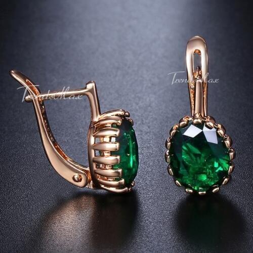 Stud Earrings For Women Elegant Oval Green Stone GF 585 Rose Gold Filled Fashion Jewelry GE127