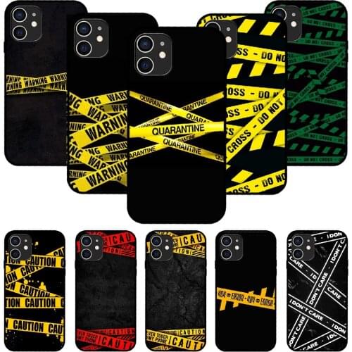 For iPhone 11 12 8 Plus Mini Pro X XR XS Max 4 5 7 6 6S 8 SE Phone Case Black Cover Hoesjes Silicone Warning Danger Label