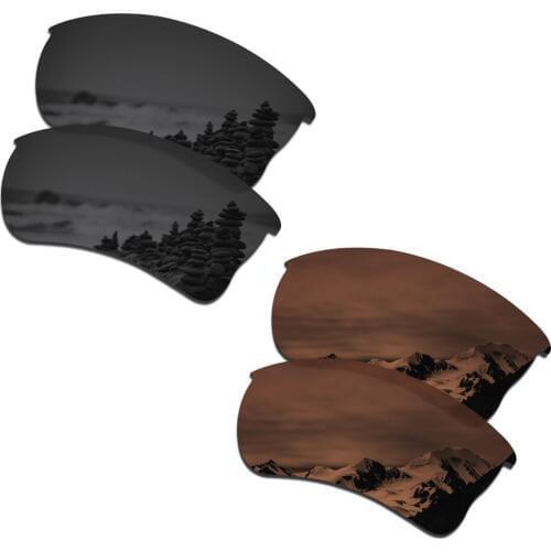 SmartVLT 2 Pairs Polarized Sunglasses Replacement Lenses for Oakley Quarter Jacket Stealth Black and Amber Brown