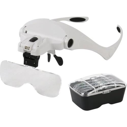 LED Light Glasses Magnifiying Glass Eyeglasses Bracket Headband Interchangeable Magnifier 1x 1.5x 2.0x 2.5x 3.5x Optical Lens