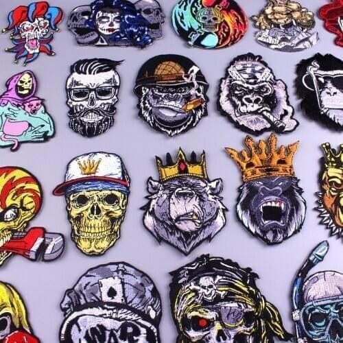 Iron On Patches For Clothing DIY Bear Embroidered Patches For Clothes Punk Skull Stripe For Jeans Biker Patch Sticker On Clothes