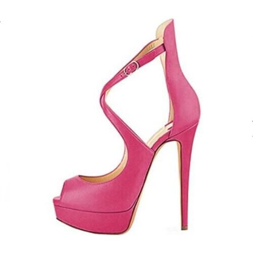 SHOFOO shoes,Beautiful fashionable womens shoes, PU, waterproof platform about 4.5cm, high heels about 14.5cm, peep toe pums