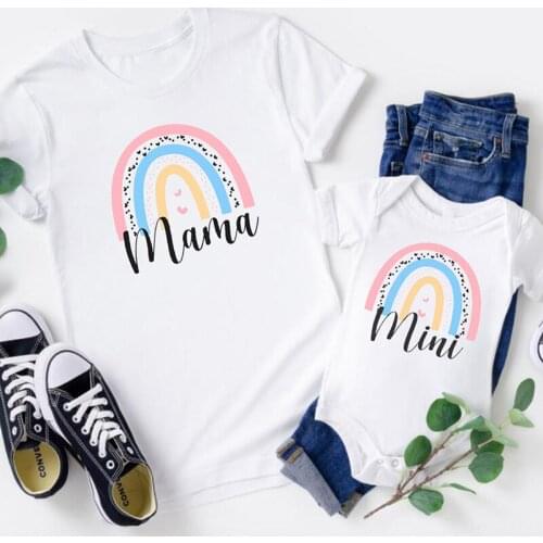 Family Look Mother and Daughter Fashion Family Matching Clothes Mama Mini Princess T-shirt Tops For Mommy Kids Baby Romper