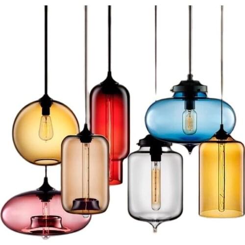 Vintage Retro Loft Handmade Colorful Crystal Glass E27 Pendant Light For Dining Room Bar Restaurant 80-265v 2061