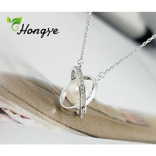 Hongye Sterling Silver 925 Pendant Necklace Luxury Freshwater Pearl Planet Charm Womens Jewelry Birthday Gifts Long Necklaces