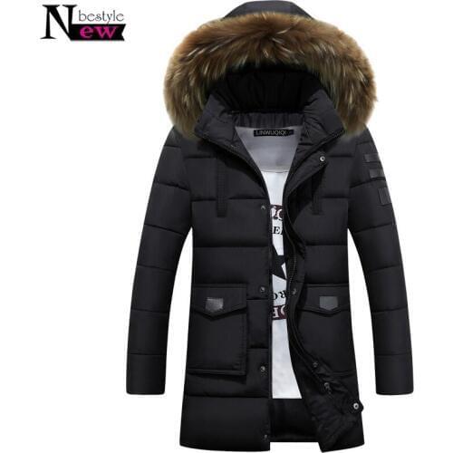 Newbestyle Winter Men Long Parkas Fur Collar Jacket Fashion Male Hooded Cotton Padded Coat Casual Warm Quilted Jackets Outerwear