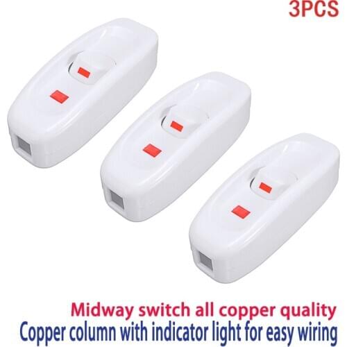 1Pcs Bedside Lights Lamp Switch with LED Indicator Light AC 110-250V 10A Inline ON/OFF Buttons Table Desk Lamp Cord Cable Switch